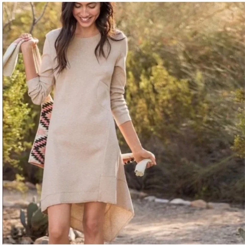 Sundance Thea Cream Asymmetrical Hem Long Sleeve Thermal Knit High Low Dress